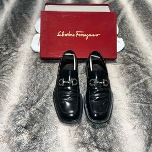 Salvatore Ferragamo Black Leather Slip-On Loafers
